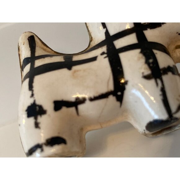 Scottie Terrier Dog Black White Plaid Puppy Porcelain Figurine Vintage - Picture 9 of 9